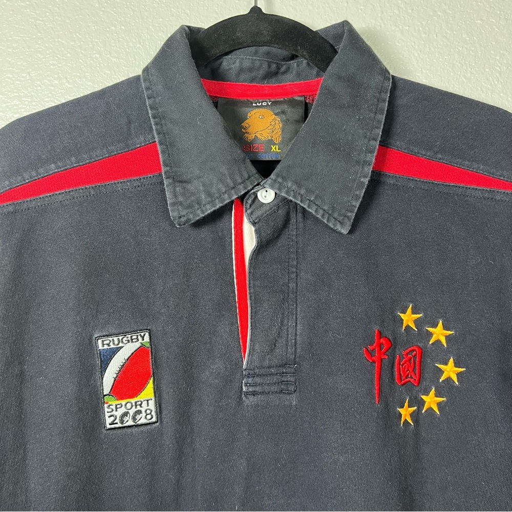 VTG Lucy Black Red Men's XL‎ Short Sleeve Cotton Polo Rugby Sport Shirt